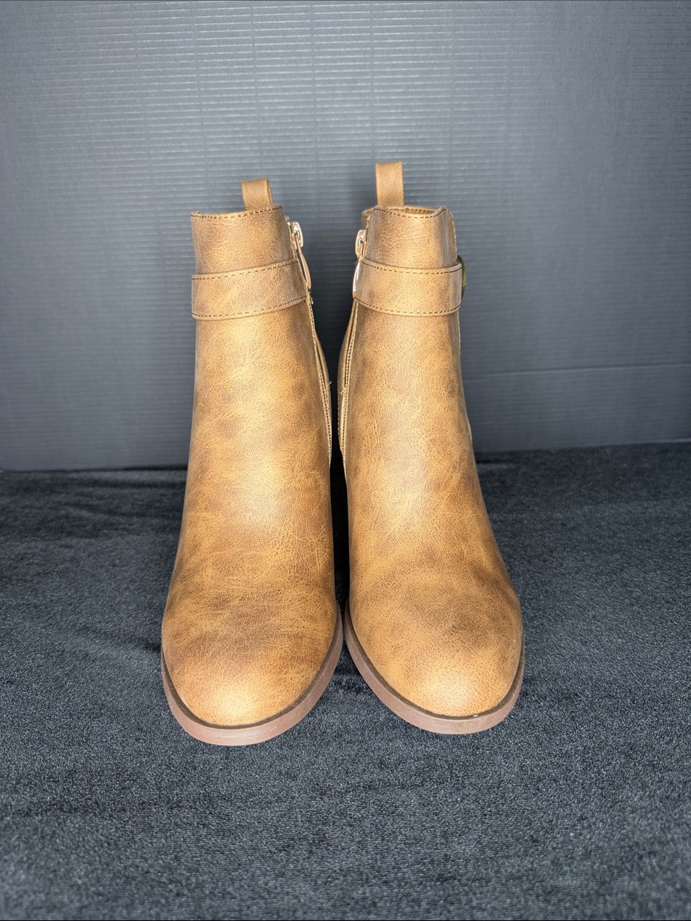Dream Pairs Tan Faux Leather Ankle Booties with Side Strap